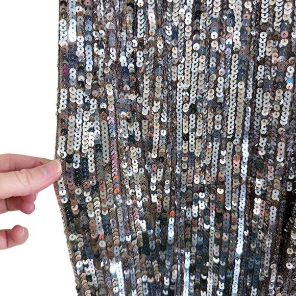 Zara Metallic Silver & Gold Cropped Pants Size Medium EUC Sequins Elastic Waist - Picture 6 of 9